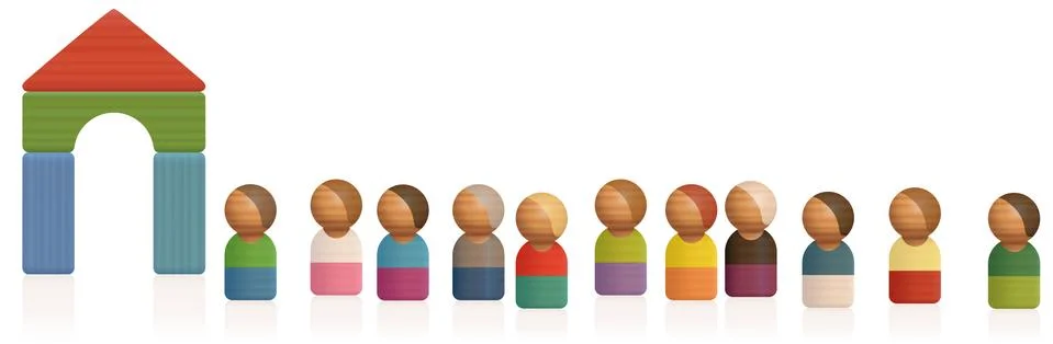 Queue Admittance Passage Toy Figures Waiting Line Stock Illustration