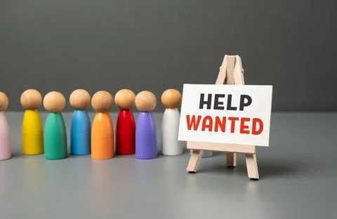Queue and help wanted sign. Job candidates. Simplification of procedures f... Stock Photos