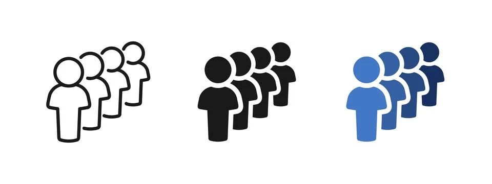 Queue and line of people icon set showing waiting crowd in order. Vector sy.. Illustration