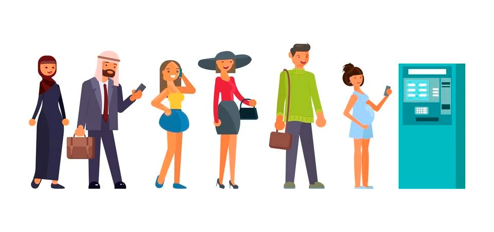 Queue at the ATM Illustrazione stock