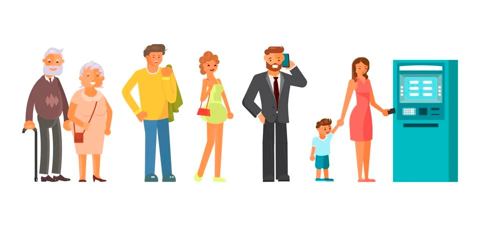 Queue at the ATM Illustrazione stock