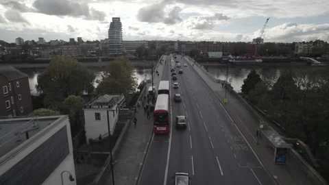 Queue of cars standing on bridge over water Stock Footage 167932048