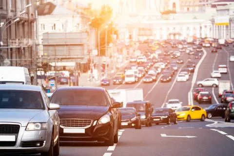 Queue of cars on the turn Stock Photos