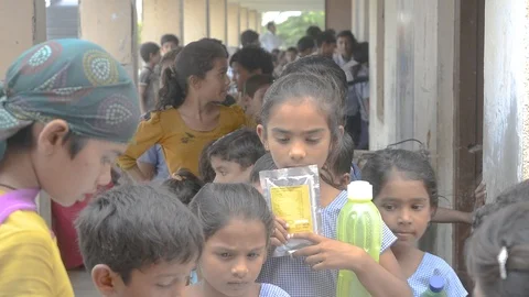 Queue of children Stock Footage 102786290
