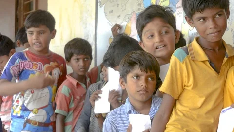 Queue of children waiting Stock Footage 102785731