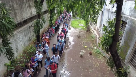 Queue of diverse college students are entering in campus for examination. Stock Footage 214371287