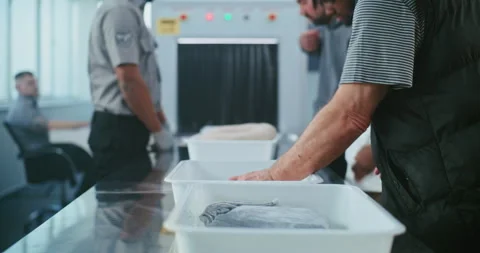 Queue of Diverse People, Passengers Putting Personal Items for X-ray Metal Stock Footage 307066653