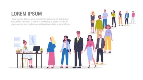 Queue to the doctor. People waiting in line in the hospital Illustrazione stock