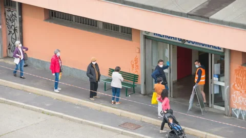 Queue during Covid times, time lapse Stock Footage 145926582