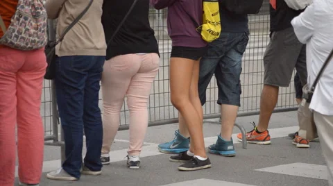 Queue By The Fence Stock Footage 56391700