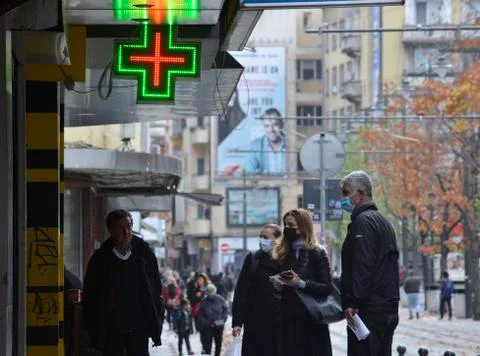 A queue in front of the pharmacy Stock Photos