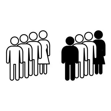 Queue Icons. Black and White Vector Icons Groups of People Lined Up Illustrazione stock