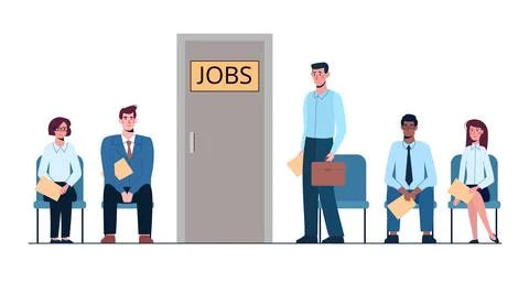 Queue for an interview. Business people want to get a job. Europeans and 스톡 일러스트