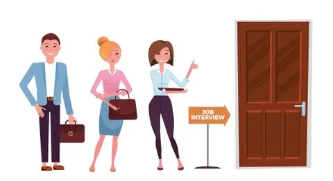 Queue for interview. Hiring a job. People stay in queue waiting for job inter 스톡 일러스트