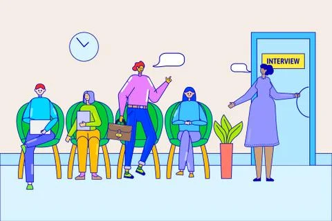 Queue at job interview office design vector illustration. Business people Stock Illustration