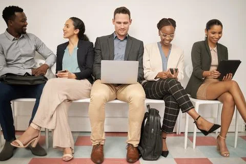 Queue, job interview or business people in agency waiting room for hiring 스톡 사진
