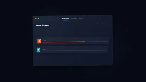 Queue Manager UI Animation with Upload Progress Bars and Status Stock Footage 333283156