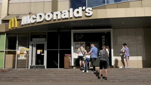 Queue at the McDonald's Express Window Stock Footage 135878221