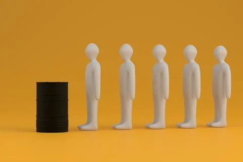 The queue for a metal barrel for oil or diesel fuel. Yellow background. Scarc Stock Illustration