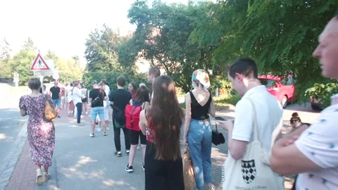 Queue near Embassy of Republic of Belarus, people came to presidential elections Stock-Footage 136969645