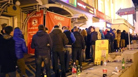 Queue to night club Stadium Live at Trancemission party Stock Footage 48962473