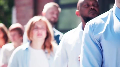 Queue Outdoors. Business People Waiting Stock Footage 275486487