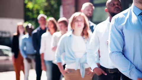 Queue Outdoors. Business People Waiting Stock Footage 276986755