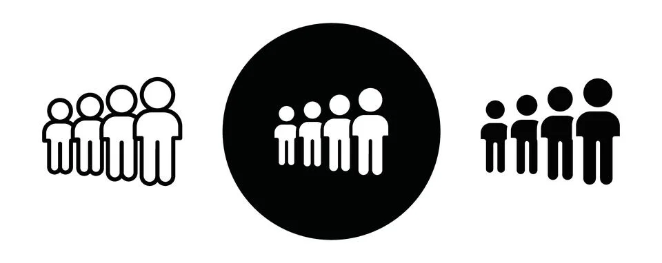 Queue outline icon collection or set. Queue Thin vector line art Illustrazione stock