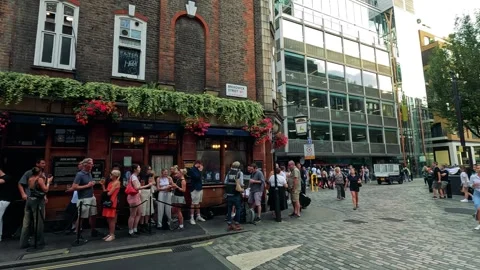 Queue Outside London Pub Stock Footage 308518818