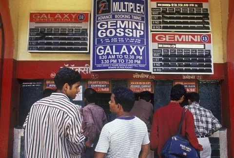 Queue outside a multiplex showing Bollywood film ; Mumbai Bombay ; Maharas... Stock Photos