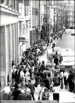 Queue Outside The Passport Office Petty France In London. Stock Photos