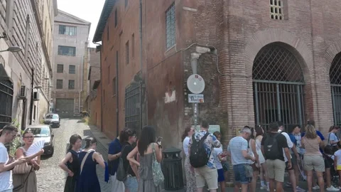 Queue Outside Santa Maria in Cosmedin Stock Footage 332059577