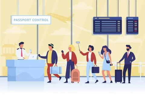 Queue to the passport control in the airport Stock Illustration