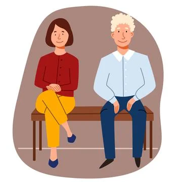 Queue. people are sitting in line on a bench. vector illustration Stock Illustration