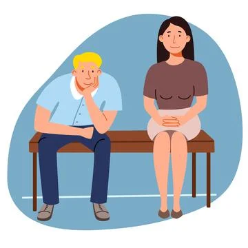 Queue. people are sitting in line on a bench. vector illustration Stock Illustration