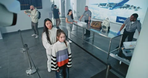 Queue of People of Diverse Ethnicity, Gender on Screening Procedures. Rack Focus Stock Footage 306718169