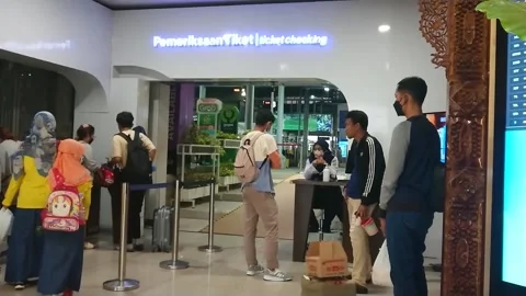 Queue people self ticket printing yogyakarta  indonesia Stock Footage 229748470