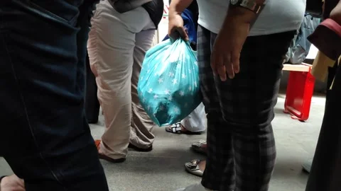 Queue of people in station Video stock 296607172