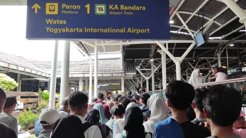 Queue of people in station Video stock 296607944