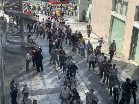 Queue of people to vote in the first round for President of Brazil Stock Photos