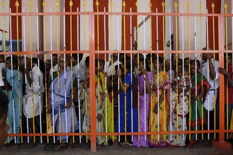 A queue of people waiting for darshan, Palani, Tamil Nadu, India Copyright... Stock Photos