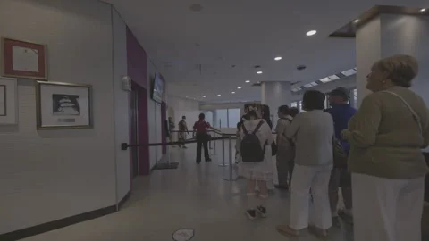 Queue of people waiting for elevator in CN Tower, Toronto, v-log 4k Stock Footage 282294341