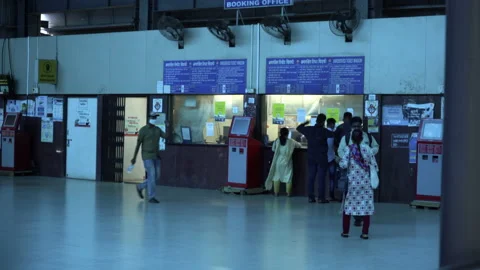 Queue at the railway ticket counter, Mumbai, India Stock Footage 161420986