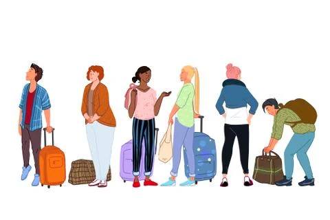 Queue at railway ticket office, waiting for departure, going on trip concept Stockillustratie
