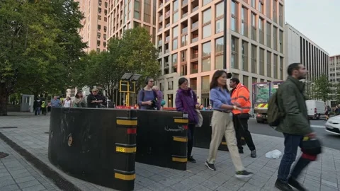 Queue to see The Queen lying in state passes through checkpoint Stock Footage 212986374