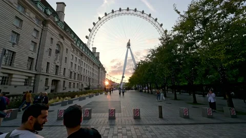 Queue to see The Queen lying in state passes in front of The London Eye at su Stock Footage 215971525