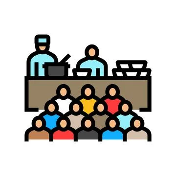 Queue at soup kitchen color icon vector illustration Stock Illustration