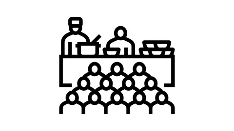 Queue at soup kitchen line icon animation Stock Footage 326122245