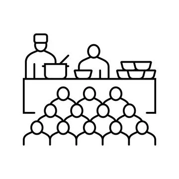 Queue at soup kitchen line icon vector illustration Stock Illustration