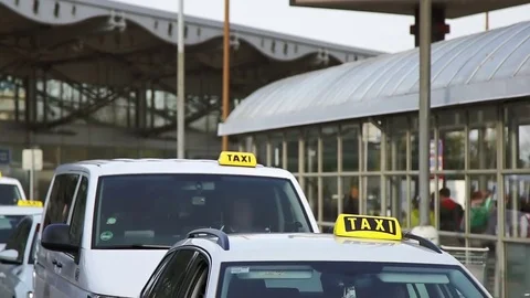 The queue of taxis outside the airport Stock Footage 75159563